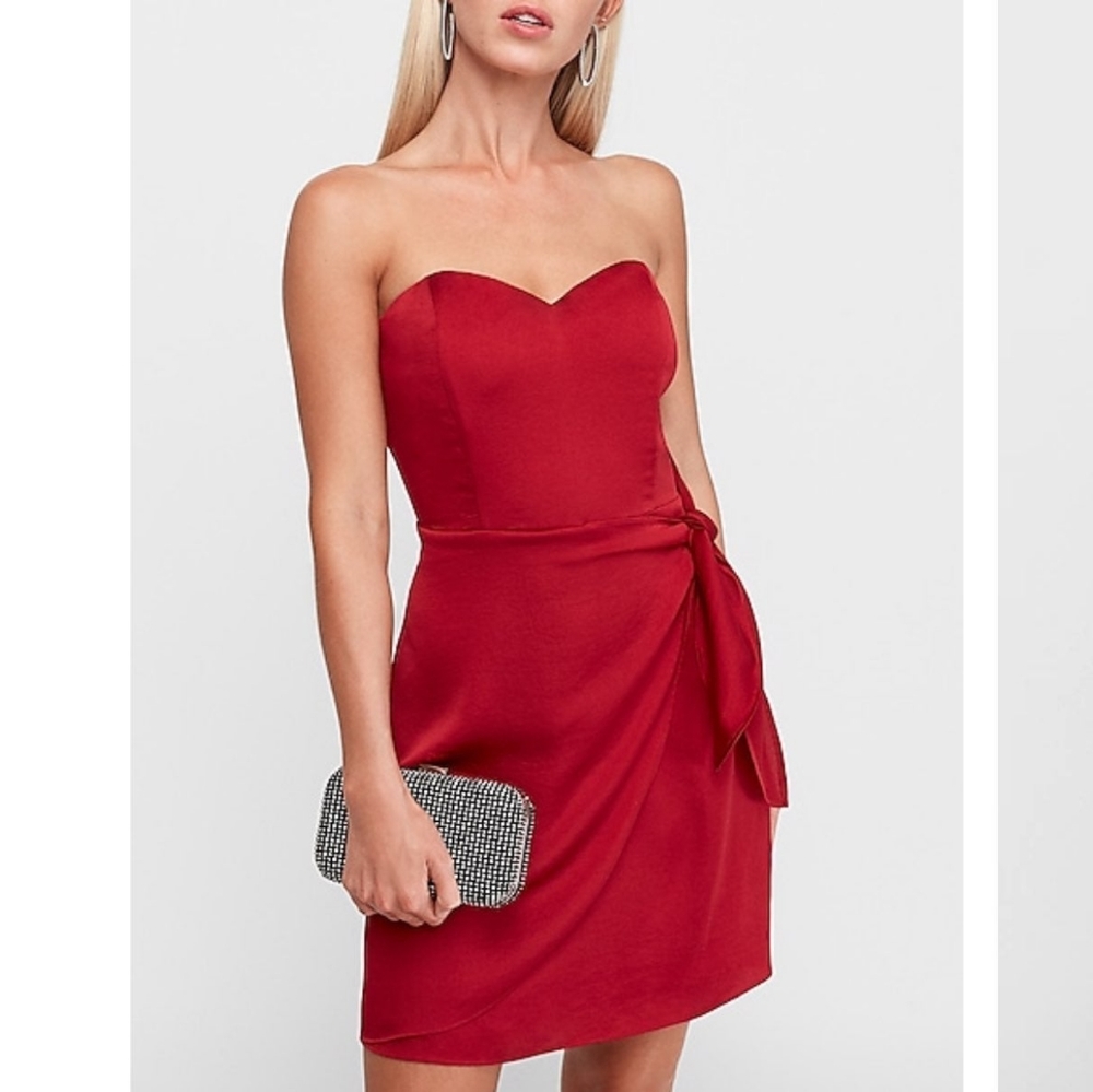 EXPRESS | Red Strapless Satin Sheath Mini Dress | Size S